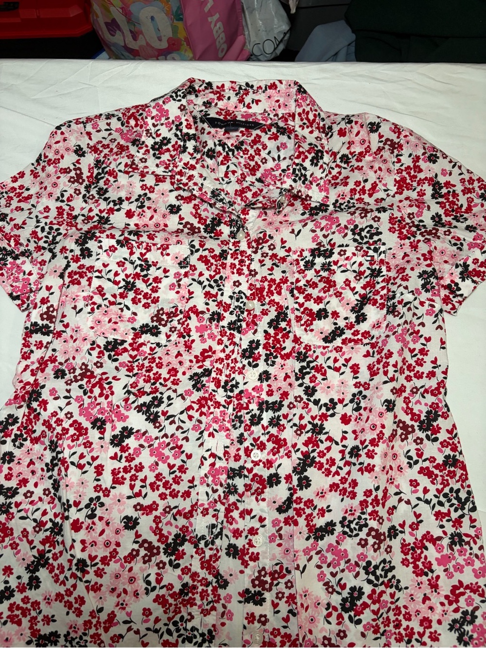 Tommy Hilfiger Pink Red Black Floral Button-Down Shirt